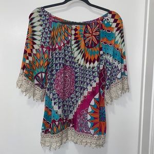 Cezanne Crochet Trim Patterned Top